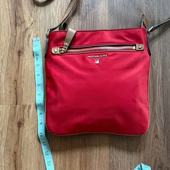 Michael Kors Red Nylon Crossbody with Tan Strap - Picture 3 of 5